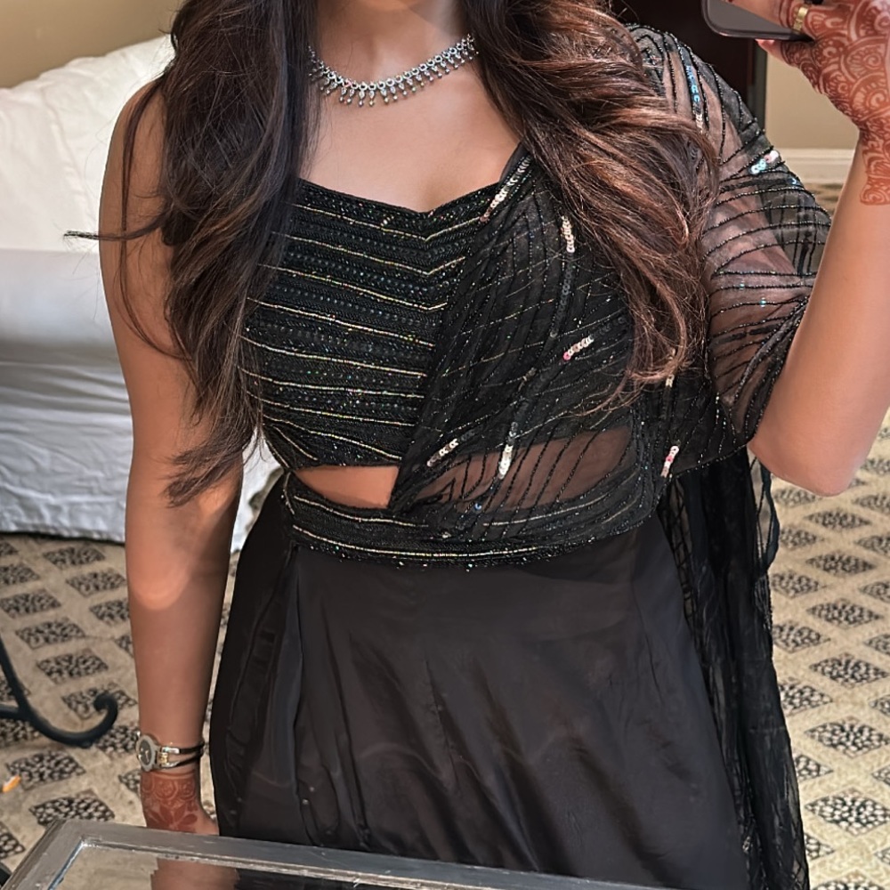 Black skirt crop top lengha set